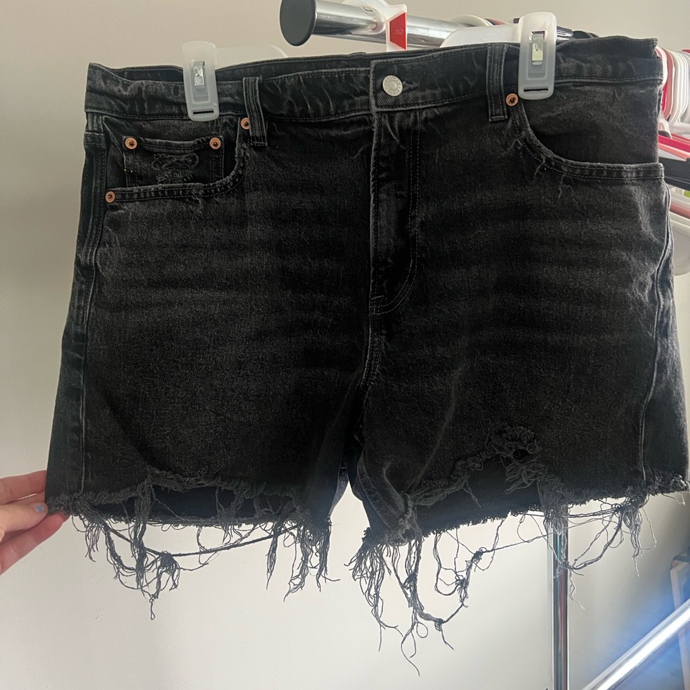 Distressed Black AE Denim Shorts